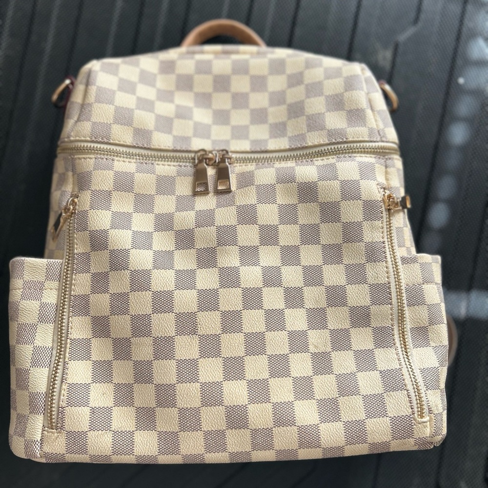Checkered Beige Backpack